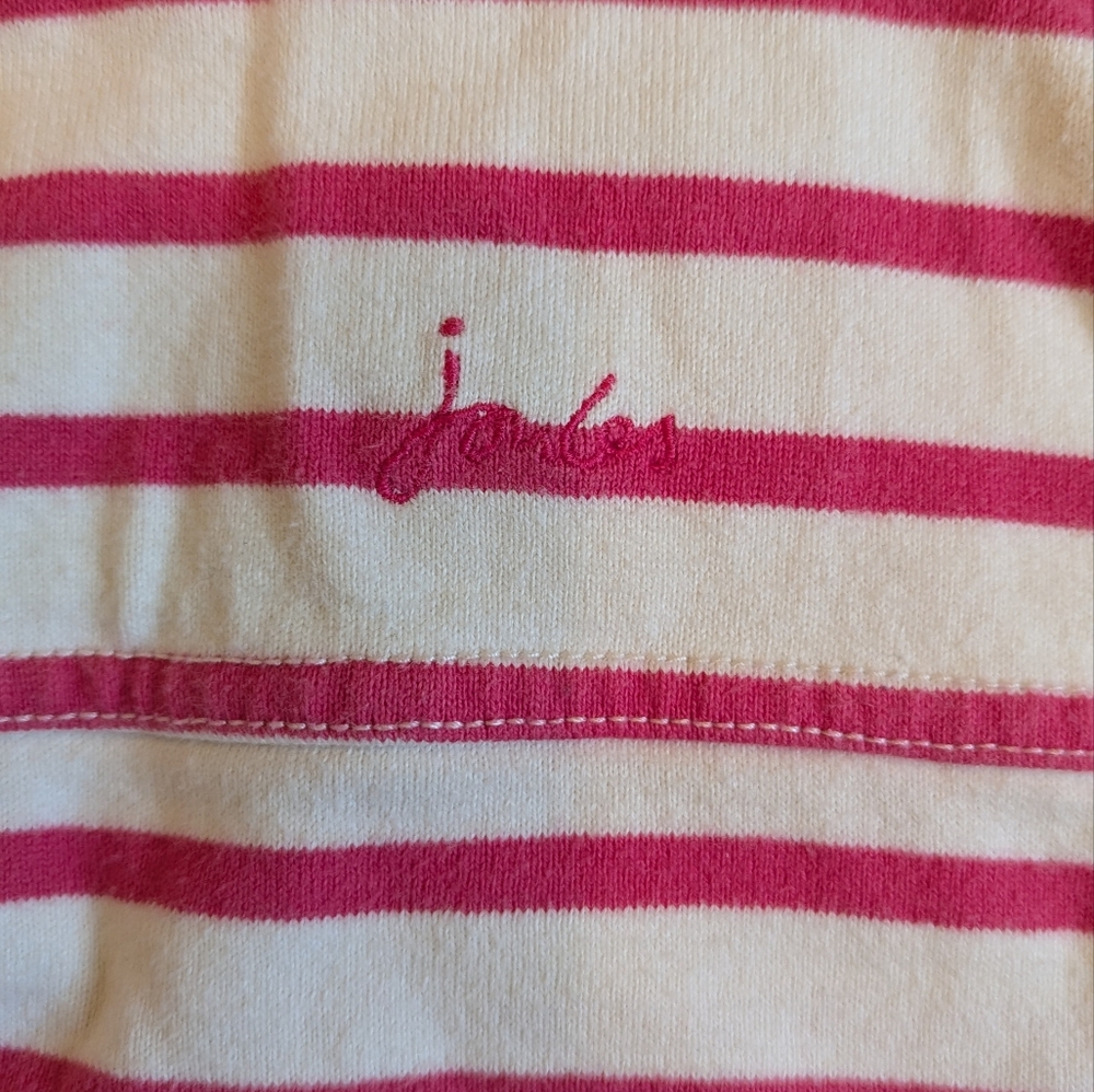 Joules Pink & White Striped Hooded Top with Denim Pocket - Picture 6 of 7